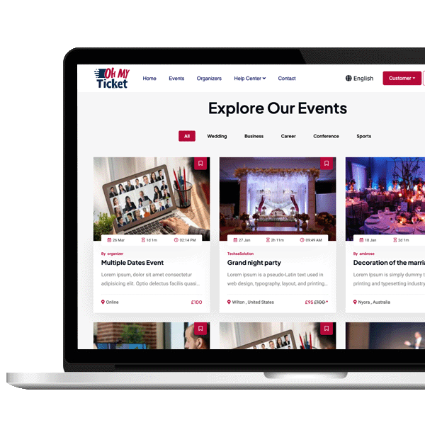 Event booking website development in UK