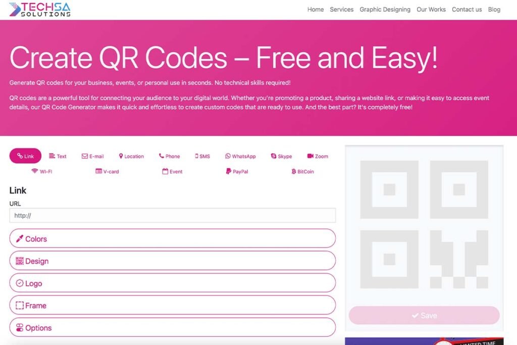 Create QR Codes free for life time.